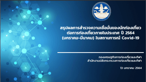 ผลการสำรวจความเชื่อมั่นของนักท่องเที่ยวต่อการท่องเที่ยวภายในประเทศ ปี 2564 (มกราคา-มีนาคม) ในสถานการณ์Covid-19